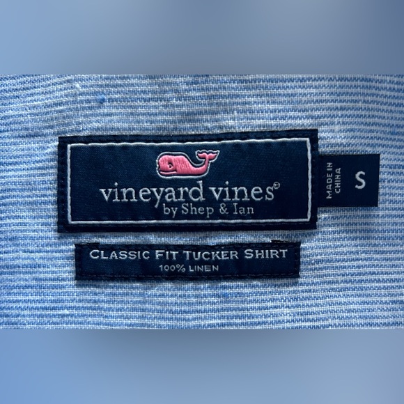 Vineyard Vines Classic Fit Tucker Long Sleeve Blue Linen Shirt, Small - Picture 3 of 5